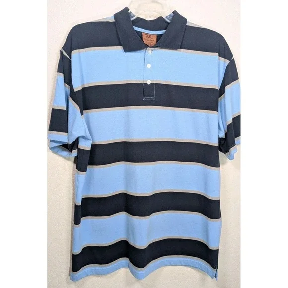Vintage Y2K Vato Loco Polo Shirt Blue Stripe 2X Short Sleeves - Picture 1 of 6